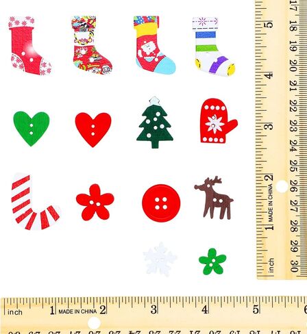 300 Pieces Christmas Wooden Buttons Cute Sewing Buttons Colorful Art Craft Buttons for Handmade Project, Mixed Sizes and Styles in Saudi Arabia