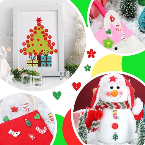 300 Pieces Christmas Wooden Buttons Cute Sewing Buttons Colorful Art Craft Buttons for Handmade Project, Mixed Sizes and Styles in Saudi Arabia