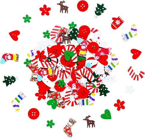 300 Pieces Christmas Wooden Buttons Cute Sewing Buttons Colorful Art Craft Buttons for Handmade Project, Mixed Sizes and Styles in Saudi Arabia