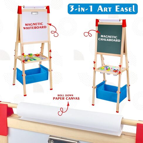 JHTOPJH Art Easel للأطفال لوح رسم خشبي مغناطيسي للأطفال الصغار مع لفة ورق - هدية عيد ميلاد لعيد الميلاد للأولاد والبنات من عمر 2-8 سنوات in Kuwait