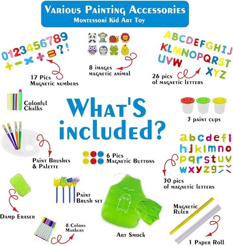 JHTOPJH Art Easel للأطفال لوح رسم خشبي مغناطيسي للأطفال الصغار مع لفة ورق - هدية عيد ميلاد لعيد الميلاد للأولاد والبنات من عمر 2-8 سنوات in Kuwait