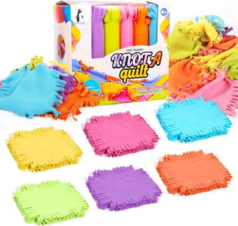 كوليتس باي ماش طقم لحاف بتصميم عقدة - طقم بطانية صوف بدون خياطة للاطفال من سن 4 الى 16 سنة، مجموعة الحرف اليدوية، بطانية ذاتية الصنع 54 انش × 42 انش، 48 قطعة ملونة فائقة النعومة in Kuwait