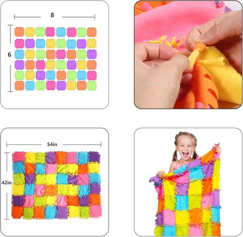 كوليتس باي ماش طقم لحاف بتصميم عقدة - طقم بطانية صوف بدون خياطة للاطفال من سن 4 الى 16 سنة، مجموعة الحرف اليدوية، بطانية ذاتية الصنع 54 انش × 42 انش، 48 قطعة ملونة فائقة النعومة in Kuwait