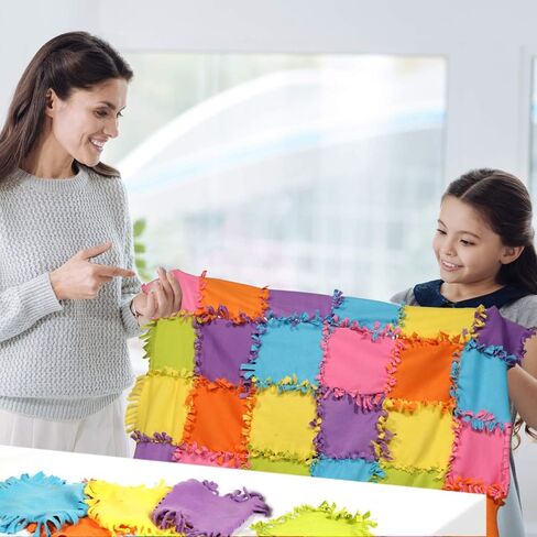 كوليتس باي ماش طقم لحاف بتصميم عقدة - طقم بطانية صوف بدون خياطة للاطفال من سن 4 الى 16 سنة، مجموعة الحرف اليدوية، بطانية ذاتية الصنع 54 انش × 42 انش، 48 قطعة ملونة فائقة النعومة in Kuwait