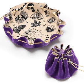 CiyvoLyeen Rolling Purple Drawstring Bag with Purple Drawstring Bag DND Felt Dice Tray - Perfect for RPG Players, Tabletop Gamers, Small Accessories Storage - Ideal for Jewelry, Coins, Keys