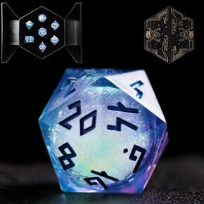 HEIMDALLR Liquid Core Dice Set with First Ever LED Display Case - 7-PC Hand-Painted Sharp Edge DND Dice Set with Gift Dice Box - Resin Dungeons and Dragons Dice Set (D&D Dice Set) (Aurora)