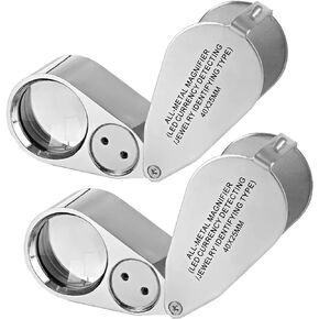 2 Pack 40X Metal Illuminated Jewelry Loop Magnifier, Magnifying Glass with LED Light Pocket Folding Jewelers Loupe for Currency Detecting Jewlers Identifying Type Lupe in Saudi Arabia
