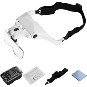 Headband Magnifier with LED Light, Head Mount Magnifier Glasses Light Bracket for Handsfree Reading Jewelry Loupe Watch Repair Sewing Lash Extension Dentist Tailor Needle Work,5 Replaceable Lenses in Kuwait