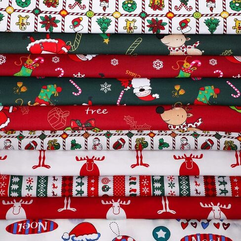 10 Pieces Christmas Fabric Bundles 18 x 22 Inch Sewing Squares Bundle Multi-Color Fabric Patchwork Christmas Tree Fat Quarters Precut Santa Claus Fabric Scraps for Christmas DIY Quilting in Saudi Arabia