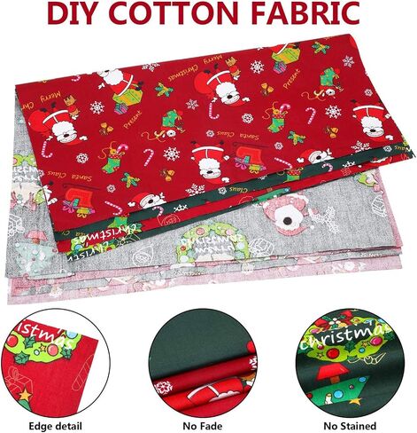 10 Pieces Christmas Fabric Bundles 18 x 22 Inch Sewing Squares Bundle Multi-Color Fabric Patchwork Christmas Tree Fat Quarters Precut Santa Claus Fabric Scraps for Christmas DIY Quilting in Saudi Arabia
