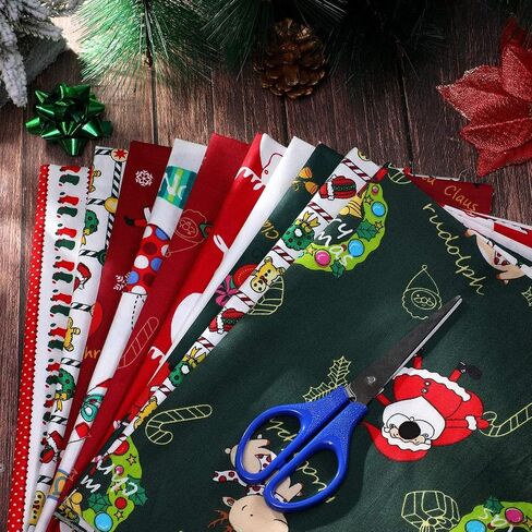 10 Pieces Christmas Fabric Bundles 18 x 22 Inch Sewing Squares Bundle Multi-Color Fabric Patchwork Christmas Tree Fat Quarters Precut Santa Claus Fabric Scraps for Christmas DIY Quilting in Saudi Arabia