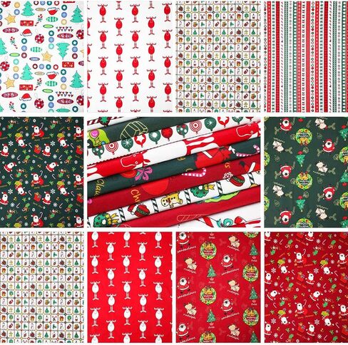 10 Pieces Christmas Fabric Bundles 18 x 22 Inch Sewing Squares Bundle Multi-Color Fabric Patchwork Christmas Tree Fat Quarters Precut Santa Claus Fabric Scraps for Christmas DIY Quilting in Saudi Arabia