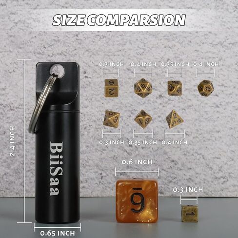 مجموعة نرد صغيرة من DND نرد صغير معدني مع حقيبة سلسلة مفاتيح EDC - نرد صغير ومحمول للعب الأدوار، ملحقات مثالية وأدوات وهدايا لمشغل D&D أو TTRPG Gamer أو Dungeon Master (أسود) in Kuwait