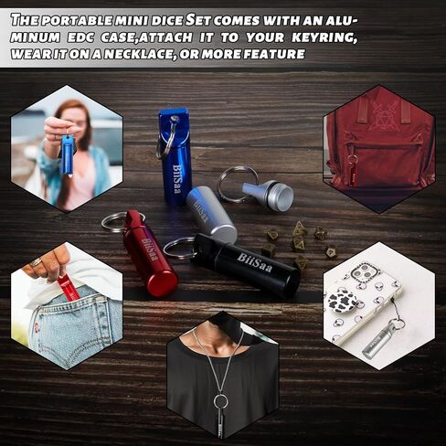 مجموعة نرد صغيرة من DND نرد صغير معدني مع حقيبة سلسلة مفاتيح EDC - نرد صغير ومحمول للعب الأدوار، ملحقات مثالية وأدوات وهدايا لمشغل D&D أو TTRPG Gamer أو Dungeon Master (أسود) in Kuwait