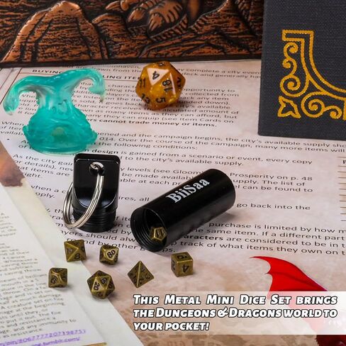 مجموعة نرد صغيرة من DND نرد صغير معدني مع حقيبة سلسلة مفاتيح EDC - نرد صغير ومحمول للعب الأدوار، ملحقات مثالية وأدوات وهدايا لمشغل D&D أو TTRPG Gamer أو Dungeon Master (أسود) in Kuwait