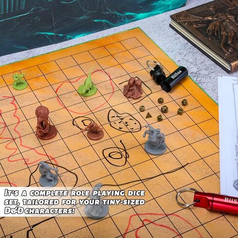 مجموعة نرد صغيرة من DND نرد صغير معدني مع حقيبة سلسلة مفاتيح EDC - نرد صغير ومحمول للعب الأدوار، ملحقات مثالية وأدوات وهدايا لمشغل D&D أو TTRPG Gamer أو Dungeon Master (أسود) in Kuwait