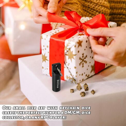 مجموعة نرد صغيرة من DND نرد صغير معدني مع حقيبة سلسلة مفاتيح EDC - نرد صغير ومحمول للعب الأدوار، ملحقات مثالية وأدوات وهدايا لمشغل D&D أو TTRPG Gamer أو Dungeon Master (أسود) in Kuwait