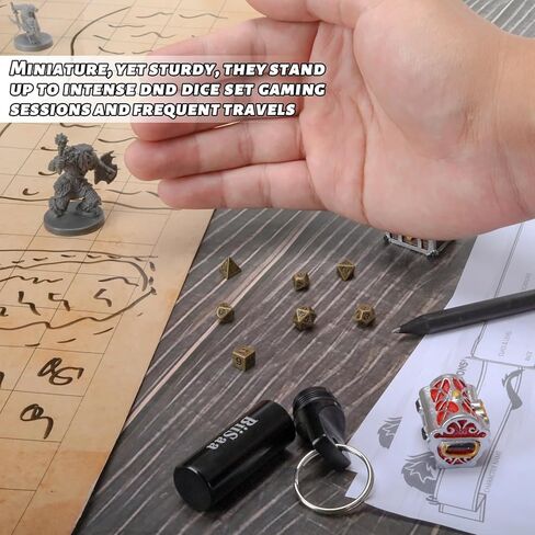 مجموعة نرد صغيرة من DND نرد صغير معدني مع حقيبة سلسلة مفاتيح EDC - نرد صغير ومحمول للعب الأدوار، ملحقات مثالية وأدوات وهدايا لمشغل D&D أو TTRPG Gamer أو Dungeon Master (أسود) in Kuwait