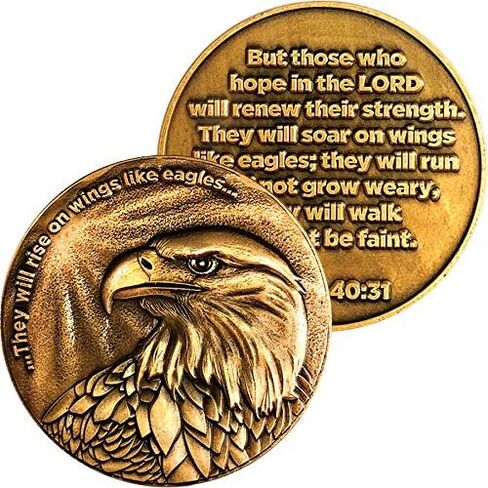 Christian Eagle Challenge Coin, Bulk Pack of 9, Antique Gold-Color Plated, American Bald Eagle & Isaiah 40:31 in Saudi Arabia