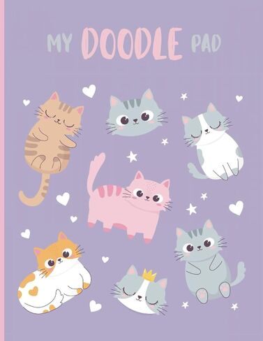 Drawing Doodle Pad for Kids | Cute Cats with Purple Cover Design | 8.5 " x 11" | 120 pages | Drawing Pad in Saudi Arabia