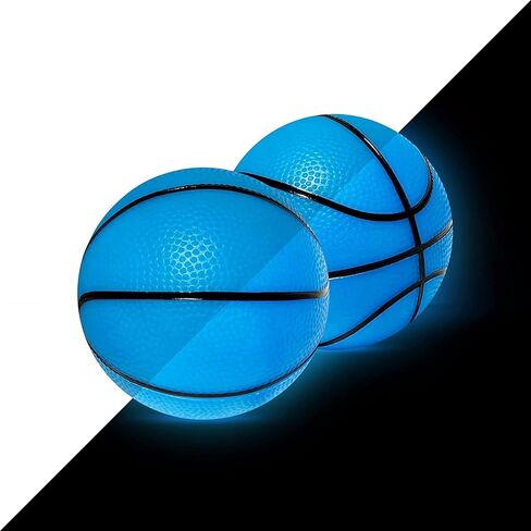 Botabee 5-Inch Glow in The Dark Small Basketball - (2 Pack) Glowing Basketball Toys for Mini Basketball Hoop - Soft and Lightweight - Durable PVC Bouncy Balls - Easy-Grip Ball for Kids Boys - Blue in Kuwait