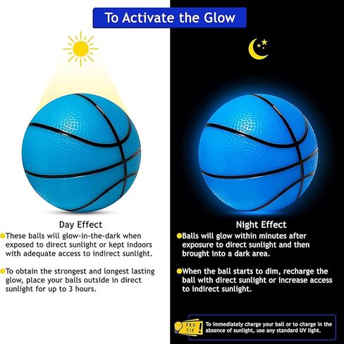 Botabee 5-Inch Glow in The Dark Small Basketball - (2 Pack) Glowing Basketball Toys for Mini Basketball Hoop - Soft and Lightweight - Durable PVC Bouncy Balls - Easy-Grip Ball for Kids Boys - Blue in Kuwait