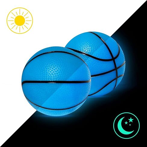 Botabee 5-Inch Glow in The Dark Small Basketball - (2 Pack) Glowing Basketball Toys for Mini Basketball Hoop - Soft and Lightweight - Durable PVC Bouncy Balls - Easy-Grip Ball for Kids Boys - Blue in Kuwait