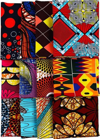 12 Pieces African Fabric Fat Quarters African Ankara Wax Print Fabric, Ankara Print Fabric for Sewing, Face Covering Make, Craft Projects and Patch Work DIY (45 x 55 cm/ 17.7 x 21.7 Inches) in Kuwait