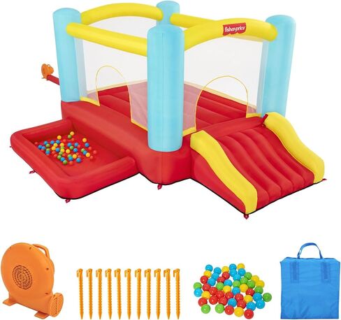 Fisher-Price Bouncemania Inflatable Mega Bouncer with 50 Piece Play Balls, 11 Bounce Stakes, Storage Bag, Blower, and Repair Kit, Multicolor in Saudi Arabia