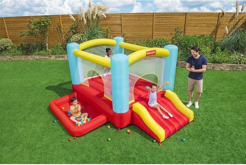 Fisher-Price Bouncemania Inflatable Mega Bouncer with 50 Piece Play Balls, 11 Bounce Stakes, Storage Bag, Blower, and Repair Kit, Multicolor in Saudi Arabia