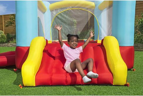Fisher-Price Bouncemania Inflatable Mega Bouncer with 50 Piece Play Balls, 11 Bounce Stakes, Storage Bag, Blower, and Repair Kit, Multicolor in Saudi Arabia