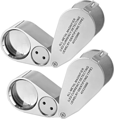 2 Pack 40X Metal Illuminated Jewelry Loop Magnifier, Magnifying Glass with LED Light Pocket Folding Jewelers Loupe for Currency Detecting Jewlers Identifying Type Lupe in Kuwait