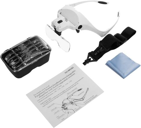 Headband Magnifier with LED Light, Head Mount Magnifier Glasses Light Bracket for Handsfree Reading Jewelry Loupe Watch Repair Sewing Lash Extension Dentist Tailor Needle Work,5 Replaceable Lenses in Kuwait