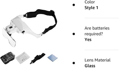 Headband Magnifier with LED Light, Head Mount Magnifier Glasses Light Bracket for Handsfree Reading Jewelry Loupe Watch Repair Sewing Lash Extension Dentist Tailor Needle Work,5 Replaceable Lenses in Kuwait