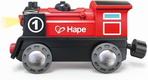 محرك سكة حديد خشبي يعمل بالبطارية من Hape رقم 1 مجموعة قطار للأطفال أحمر، أبيض، أسود، أزرق، الطول: 3.7، العرض: 1.3، الارتفاع: 1.9 بوصة in Saudi Arabia