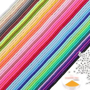 38000 Pcs 100 Strands Clay Beads Polymer Clay Heishi Beads Disc Flat Beads Round Handmade Loose Spacer Bead for Bracelet Making DIY Bracelet Necklace Earrings,100 Colors 6mm