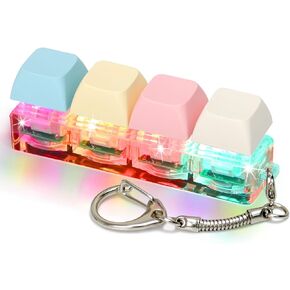 Keyboard Fidget Toys for Adults Keyboard Clicker with LED Light Keychain Fidget Sensory Fun Toys for Anxiety Decompression (Macaroon1, 4 in 1)