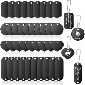 Gisafai 120 Pcs Aluminum Engraving Blanks Tags Stamping Blanks Tags Round Rectangle Heart Shape Blank Discs for DIY Decorative Craft Pet Dog Tags Blank Jewelry Making Keychain,Black
