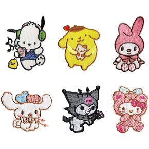 6 Pcs Kitty Iron on Patches Melody Sew on Applique Repair Patch Kawaii Cartoon Patches for Backpacks Bags Hats Dress Jacket DIY Craft Anime Clothing Decoration (Pink)