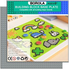 BOROLA Classic Building Base Block Plate - 10" x 10" in Variety Color, Compatible Most Major Brands Building Bricks (2-Packs, Dark Grey)