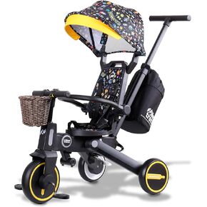 Adventure Pro Summer Edition - Foldable Tricycle for Toddlers-Big Canopy, Basket,Travel Backpack and Parent Bag - Toddler Tricycle for Ages 10 Months to 5 Years (Batman/Black) in Kuwait