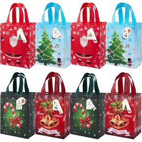 16Pcs Christmas Gift Bags with Gift Tags Small Gift Bags Reusable Shopping Bags have Santa Claus Christmas Tree Candy Bells ​"MerryChristmas" ​Pattern of Gift Bag for Christmas Party Christmas Surpris