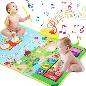 حصيرة اللعب الموسيقية Love&Mini Baby 2 في 1 - لوحة مفاتيح البيانو ولعبة الطبل للأطفال الصغار للتعليم المبكر، سجادة اللعب الموسيقية المحمولة التي تعمل باللمس، لعبة هدية عيد الميلاد لعمر 3 4 5+ سنوات للأولاد والبنات in Kuwait