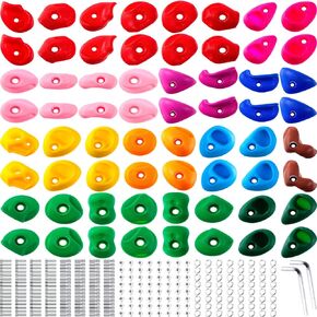 Liliful 64 Pcs Rock Climbing Hold Set for Kids Rock Climbing Wall Kit Adult Mix Colored Climbing Wall Grip with Mounting Screws, Nuts, Wrenches for Outdoor Indoor Playground Backyard Play Set in Kuwait