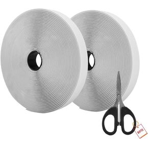 AIEX 39.37 Feet/12m Hook And Loop Self Adhesive Tape Roll With Gift Scissors (White)