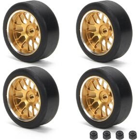 RCAWD RC Drift Wheels Enlarged Alum Rim Classic Drift Tire for 1/28 Kyosho Mini-Z Mini-Q Mini-D Wltoys K969 K989 P929 Upgrade Parts OD 29mm Width 11mm (Yellow)