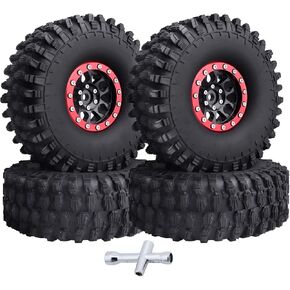 4pcs FriHobby 1.9 Inch Beadlock Wheels and Tires Set 12mm Wheel Hubs for 1/10 Scale RC Crawler Cars Trucks Compatible with Traxxas TRX4 Axial SCX10 Redcat Gen 8 (Black Rims)