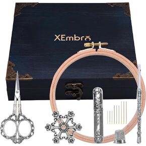 XEmbro Vintage Embroidery Scissors Set, Embroidery Accessories Box with Vintage Scissors and Beechwood Embroidery Hoop, European Style Embroidery Kit Gift for Cross Stitch and Needlework Lover in Kuwait