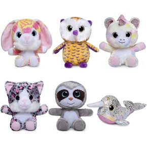 7inch Cute Stuffed Animals Plush Toys Set, 6 Pcs Small Stuffed Animal Bulk Unicorn/Narwhal/Bunny/Owl/Sloth/Cat Plush Animal, Super Soft & Durable Stuffed Toys for Kids Girls Boys