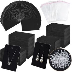 MIAHART 400 Pcs Black Earring Cards Black Earring Holder Cards with Self-Sealing Bags and Clear Earring Backs for Earrings Necklace Display Hanging Jewelry Packaging